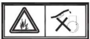 Warning symbols for fire and hand signals, including triangular warning triangle and crossed-out circle
