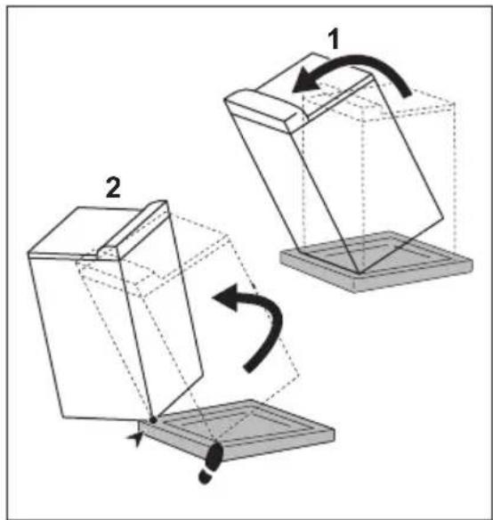 Diagram illustrating two 3D mechanical components with labeled parts and rotation arrows, likely illustrating a mechanical or structural concept.