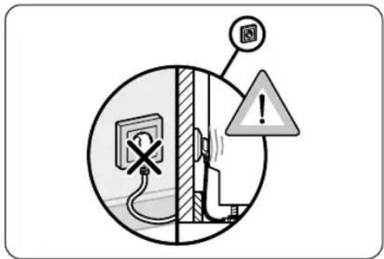 Safety warning diagram showing electrical hazard with a grid connection and warning symbol
