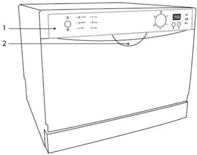 Line drawing of a washing machine with labeled components and control buttons