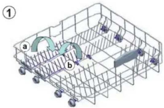 Diagram of a shopping cart with labeled parts (a and b) and directional arrows indicating movement or flow.