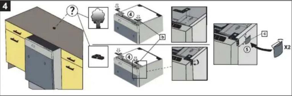 Diagram illustrating a kitchen appliance assembly with labeled parts and a 3D view of the interior.
