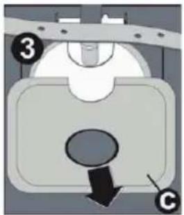 Diagram of a mechanical component with labeled parts 3 and G, showing a downward arrow indicating direction.