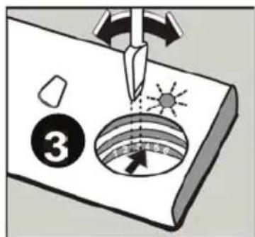 Diagram illustrating a soldering process with labeled steps and a tool tip, showing a sun symbol and magnified view.