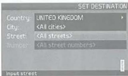 SET DESTINATION Country: UNITED KINGDOM City: Street: Number: Input street