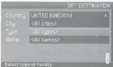 SET DESTINATION Country: UNITED KINGDOM City: Type: Name: Select type of facility