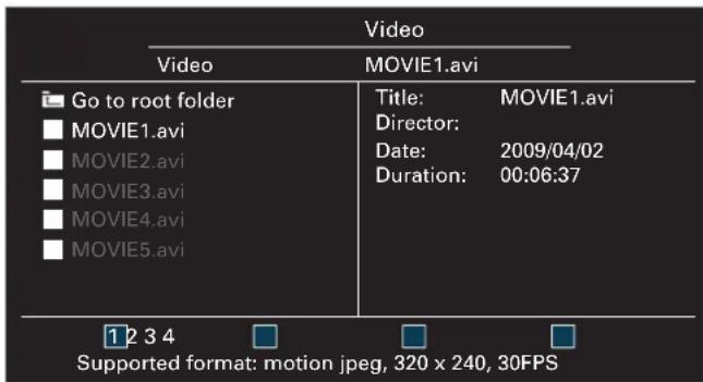 Video Video MOVIE1.avi Go to root folder Title: MOVIE1.avi MOVIE1.avi Director: MOVIE2.avi Date: 2009/04/02 MOVIE3.avi Duration: 00:06:37 MOVIE4.avi MOVIE5.avi 1 2 3 4 □ □ □ Supported format: motion jpeg, 320 x 240, 30FPS
