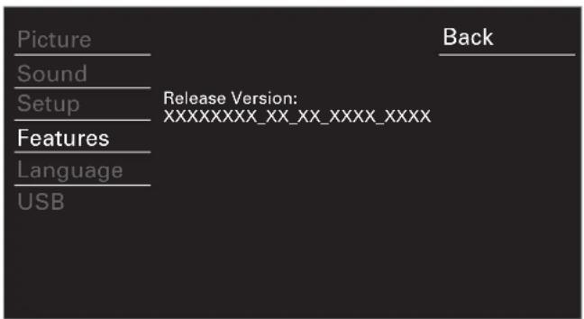 Picture Sound Setup Features Language USB Back Release Version: XXXXXXXXX_XX_XX_XXXX_XXXX