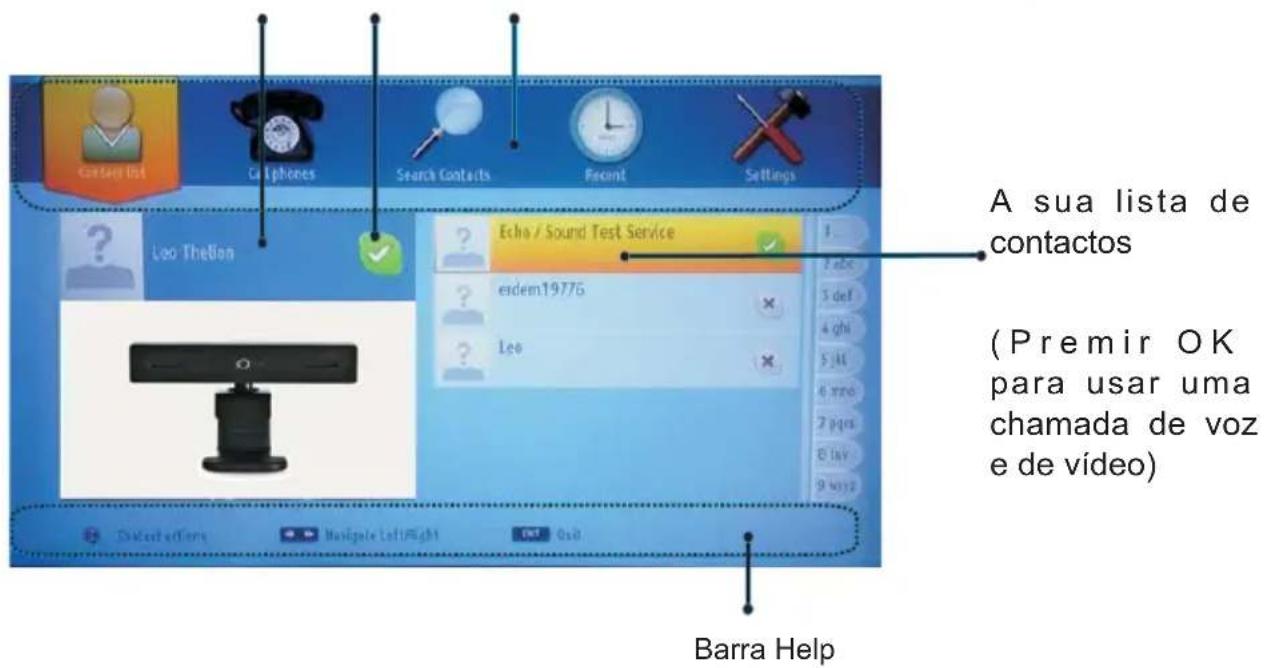 Contact list Cat phones Search Contacts Recent Settings A sua lista de contactos Loo Theilon Echo / Sound Test Service ? 2 abc ? erdem19776 ? Loo (Premir OK para usar uma chamada de voz e de vídeo) Barra Help