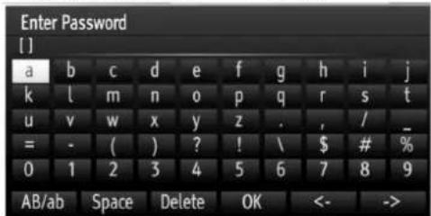 Enter Password [ ] a b c d e f g h i j k l m n o p q r s t u v w x y z . , / _ = - ( ) ? ! \ $ # % 0 1 2 3 4 5 6 7 8 9 AB/ab Space Delete OK <- ->