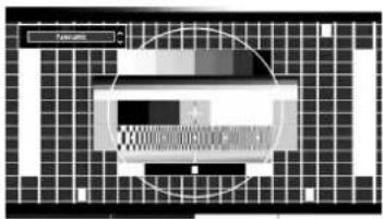 Scanned image of a pixelated or scanned document with a central circular overlay containing fragmented text and symbols.