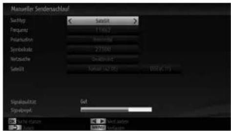 Manueller Sendersuchlauf Sachtyp Subsicht Frequency 1160.2 Polarisation Standard Symbolize: 27100 Netzusche Overweight Seblatt Nordstrom (42.00) DOSIUC (13) Signalvulzeit Out Signbest Surche Station Next update → Select MENIAC Verkauf