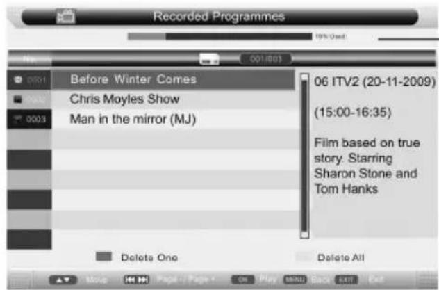 Recorded Programmes Before Winter Comes Chris Moyles Show Man in the mirror (MJ) 06 ITV2 (20-11-2009) (15:00-16:35) Film based on true story. Starring Sharon Stone and Tom Hanks Delete One Delete All
