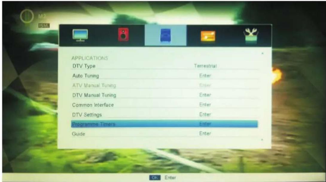 APPLICATIONS DTV Type Terrestrial Auto Tuning Enter ATV Manual Tuning Enter DTV Manual Tuning Enter Common Interface Enter DTV Settings Enter Programme Timers Enter Guide Enter
