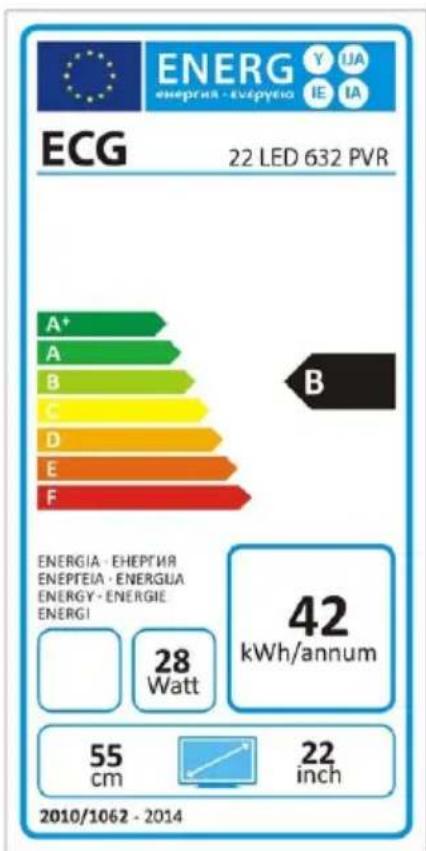 ENERG Y UA ENERGRA - ENEPYEA IE IA ECG 22 LED 632 PVR A+ B C D E F B ENERGIA - EHEPTIA ENEPTEA - ENERGUA ENERGY - ENERGIE ENERGI 28 Watt 42 kWh/annum 55 cm 22 inch 2010/1062 - 2014