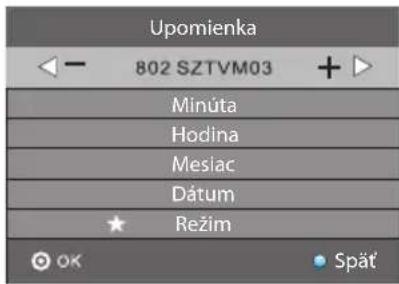 Upomienka 802 SZTVM03 Minuta Hodina Meslac Dátum Režim Spät