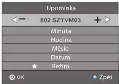 Upomínka 802 SZTVM03 Minuta Hodina Měsíc Datum Režim Zpět