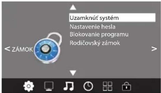 Uzamknúť systém Nastavenie hesla Blokovanie programu Rodičovský zámok < ZÁMOK >