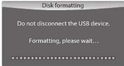 Disk formatting Do not disconnect the USB device. Formatting, please wait...