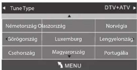 Tune Type DTV+ATV Németország Olaszország Norvégia Görögország Luxemburg Lengyelország Csehország Magyarország Portugália MENU