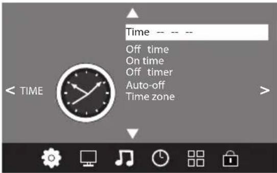 Time --- -- Off time On time Off timer Auto-off Time zone < TIME >