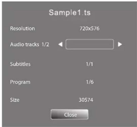 Sample1.ts Resolution 720x576 Audio tracks 1/2 Subtitles 1/1 Program 1/6 Size 30574 Close