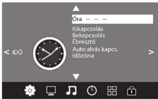 Óra -- -- Kikapcsolás Bekapcsolás Ébresztő Auto alvás kapcs. Időzóna < IDÓ >