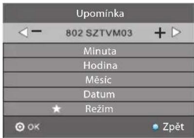 Upomínka 802 SZTVM03 Minuta Hodina Měsíc Datum Režim Zpět