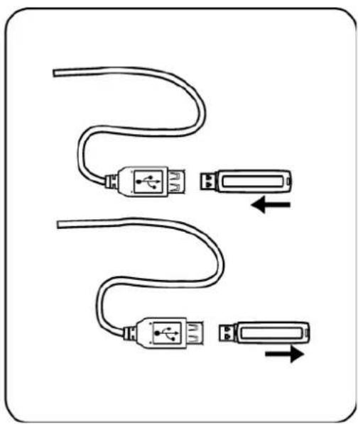 Diagram showing two connected USB connectors with arrows indicating connection points (no text or symbols)