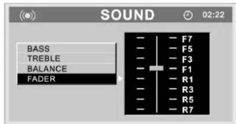 SOUND BASS TREBLE BALANCE FADER — — F7 — — F5 — — F3 — — F1 — — R1 — — R3 — — R5 — — R7