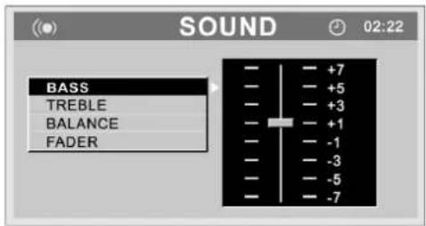 SOUND 02:22 BASS TREBLE BALANCE FADER - +7 - +5 - +3 - +1 - -1 - -3 - -5 - -7