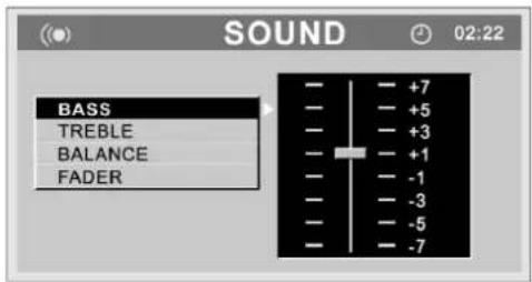 SOUND 02:22 BASS TREBLE BALANCE FADER - +7 - +5 - +3 - +1 - -1 - -3 - -5 - -7