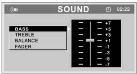 SOUND 02:22 BASS TREBLE BALANCE FADER +7 +5 +3 +1 -1 -3 -5 -7