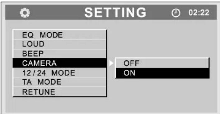 SETTING EQ MODE LOUD BEEP CAMERA 12/24 MODE TA MODE RETUNE OFF ON