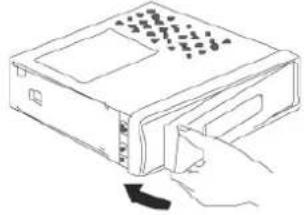 Line drawing of a computer case with a hand inserting a button (no text or symbols)
