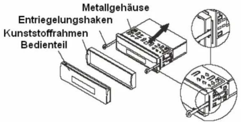 Metallgehäuse, Entriegelungshaken, Kunststoffrahmen, Bedienteil