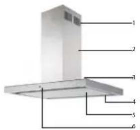 Labeled diagram of a kitchen chimney with numbered parts for identification