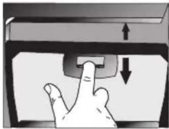 Illustration of a hand pressing a button with directional arrows (no text or symbols)
