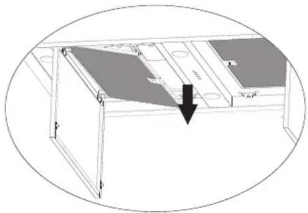 Technical diagram of a structural frame with internal supports and a downward arrow indicating force or pressure (no text or symbols present)