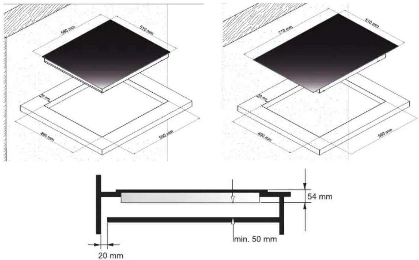 680 mm 510 mm 40 mm 490 mm 580 mm 770 mm 510 mm 40 mm 490 mm 560 mm 54 mm min. 50 mm 20 mm