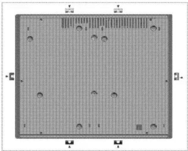 Top-down view of a square electronic component with grid pattern and circular holes (no text or symbols)