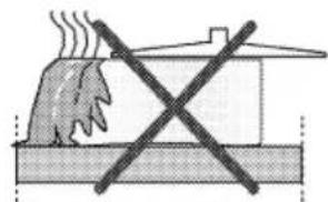 Simple line drawing of a steam rising above a building with a crossed-out X symbol (no text or labels)