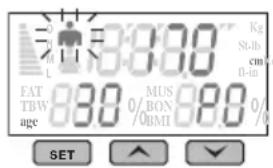 L 3:30 Kg St-lb cm B-in FAT TBW MUS 0/ BON 88.0 age 0/ 0/BMI SET