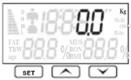 O H M L 18:30.0 Kg St-ib cm ft-In FAT TBW age MUS 0/ BON 0/ 0/ 0/ 0/ 0/ 0/ 0/ 0/ SET