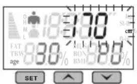 O H M L 19 170 S SE cm FAT TBW age 830% MUS BON BMI 880% SET