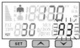 O H M L 18:00 FAT TBW age 83.0 MUS BON /0BM1 83.0 Kg Si-B cm SET ▲ ▼