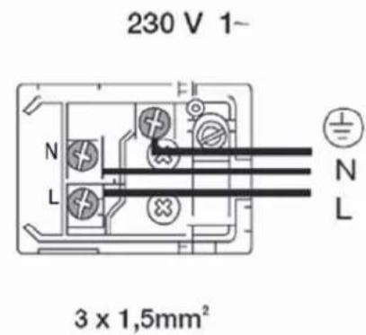 230 V 1~ N L 3 x 1,5mm²