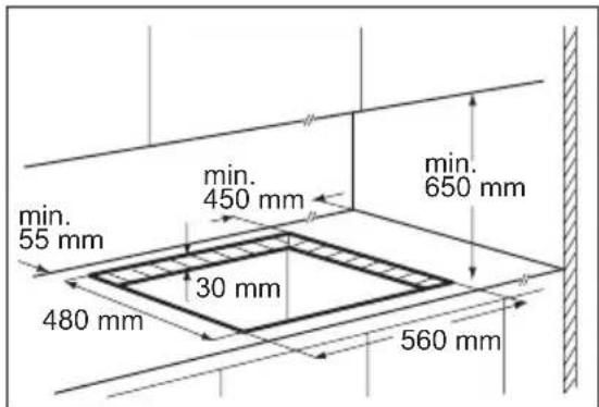 min. 55 mm 480 mm 30 mm 450 mm 560 mm min. 650 mm