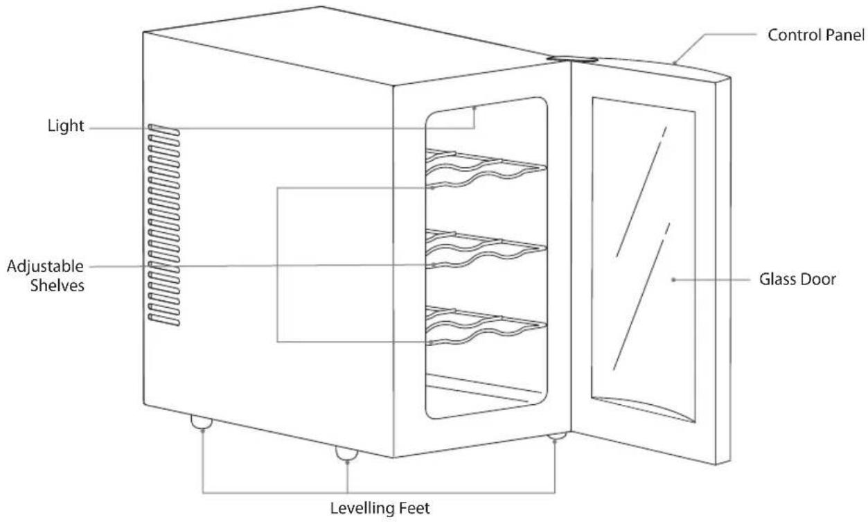 Control Panel Light Adjustable Shelves Glass Door Levelling Feet