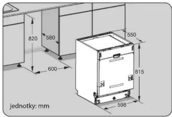 Diagram showing electrical connections and warning symbols in a kitchen appliance, including a fuse, switch, and battery unit.